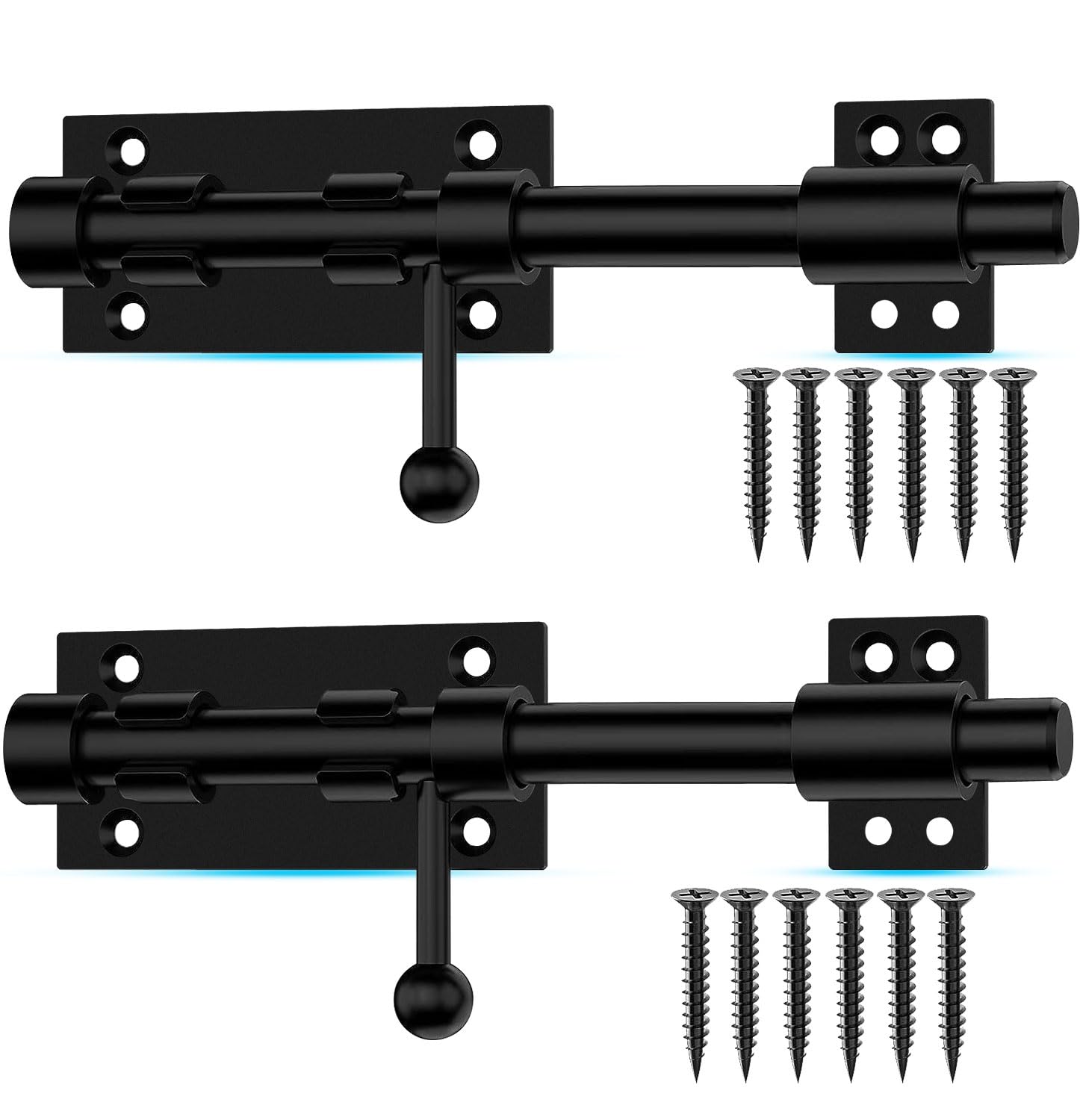 Slide Bolt Gate Latch, 7.8 Inch Heavy Duty Solid Stainless Steel Bolts Latches,for Fence, Yard Doors, Garages, Bedrooms, Cupboards and Window (2 Pack, Black) — image 1