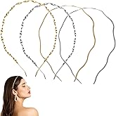 Bruislard 4Pcs Thin Metal Headbands Silver and Gold Simple Hair Band Hairstyle Hair Accessories for Women
