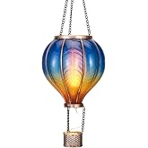 TERESA'S COLLECTIONS Hot Air Balloon Solar Lantern, 17.7 Inch | Blue and Yellow Hanging Solar Lantern with Flickering Flame Effect for Garden, Porch, Patio, Tree, and Yard Decor.