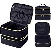 TANPADUAJI Double Layer Makeup Bag Portable Large Cosmetic Case Organizer with Adjustable Dividers Storage Travel Bag for Accessories Brushes Conditioner and Skin Care Products (Black)