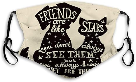 Cómoda máscara impresa, inspiradora, silueta de gato y perro con frase