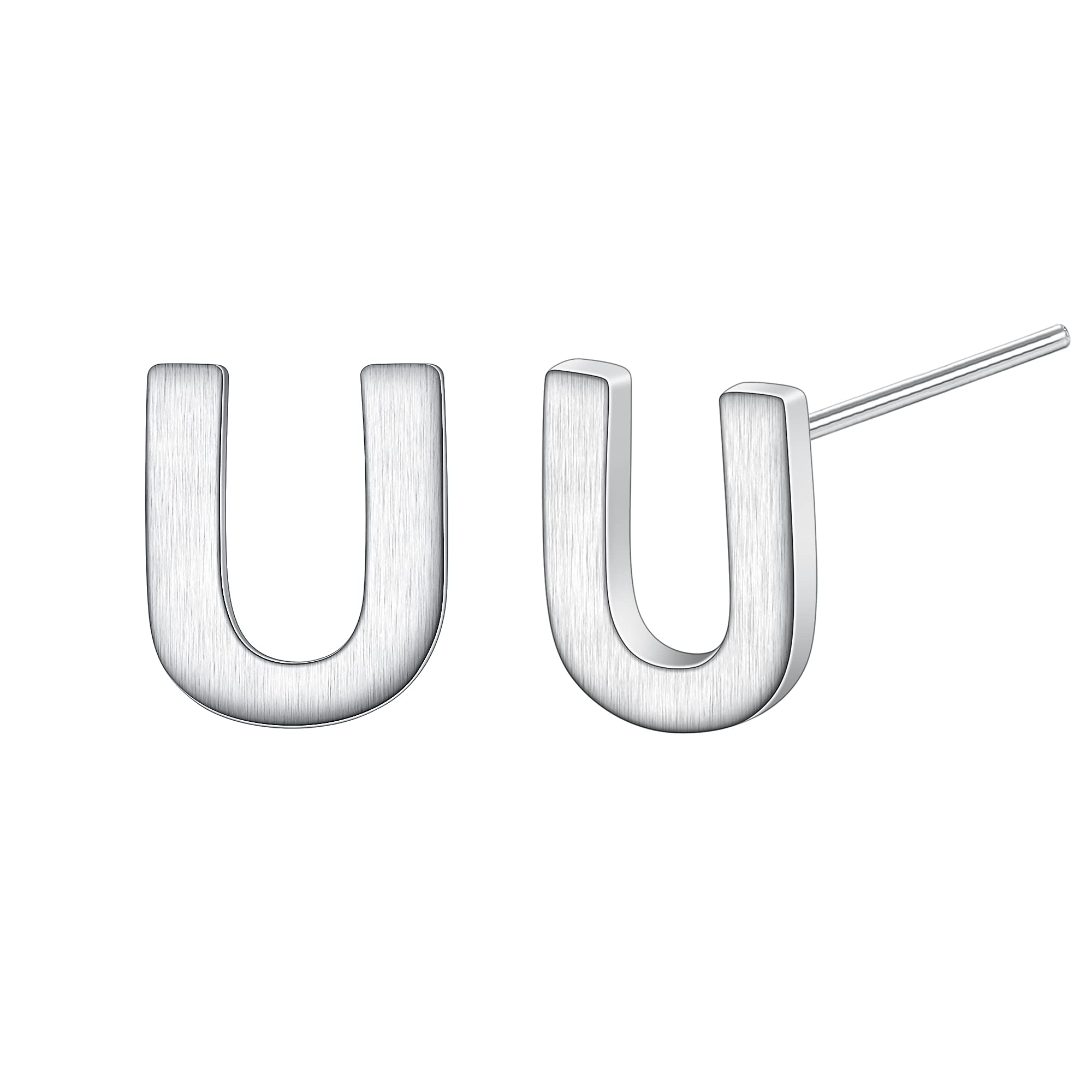 925 Sterling Silver Initial Letter U Earrings for Women Girls Teens Boy Men, Alphabet A-Z Tiny Stud Earrings Minimalist Jewelry