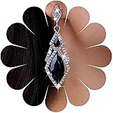 Aneneiceera Vintage Onyx Crystal Earrings Silver Cz Diamond Stud Earrings Rhinestone Square Drop Earrings Geometric Onyx Dangle Earrings Jewelry for Women