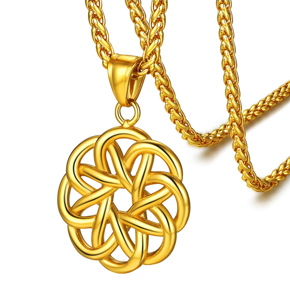 FaithHeart Women’s Irish Celtics Jewellery Yellow Gold Plated Celtic Knot Pendant Religious Necklace Stainless Steel Long Chain 55cm+5cm Protective Gift for Anniversary