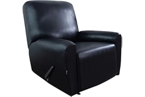 Easy-Going PU Leather Recliner slipcovers, Waterproof Stretch Sofa Covers, 4 Pieces Stretch Furniture Protector, Anti-Slip Elastic Strap Shield Pets Kids Children Cats Dogs (Recliner, Black)