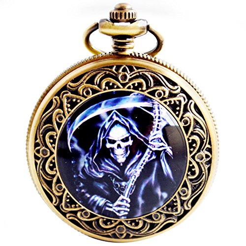 BOSHIYA Carving Skull Death Series Steampunk Pocket Watch with Chain Quartz Pocket Watches Grim Reaper