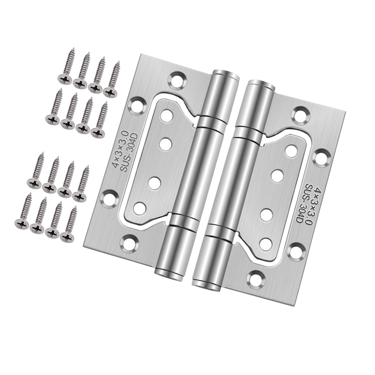 2pcs 4 Inch Home Door Hinges Ball Bearing Small Flush Hinge Non-Mortise Stainless Steel Brushed Nickel Smooth and Silent Movement Replacement Ball Bearing Mute (Silver)