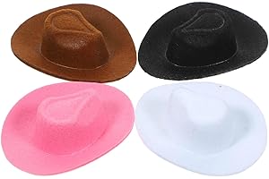 Generic 4Pcs Mini Cowboy Hats for Dolls Nonwoven Tiny Western Doll Accessories Miniature Hat for Craft DIY and Dollhouse Deco
