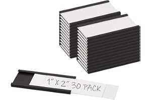 Realth C Channel Magnetic Label Holders 30 Pack 1'' x 2'' with Paper Inserts and Clear Plastic Protectors, Magnetic Data Card Holders File Cabinet Labels for Metal Racks and Shelves