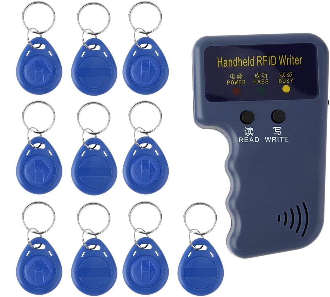 fghdfdhfdgjhh Handheld 125KHz EM4100 RFID Copier Writer Duplicator Programmer Reader + 10pcs EM4305 Rewritable ID Keyfobs Tags Card T5577 5200