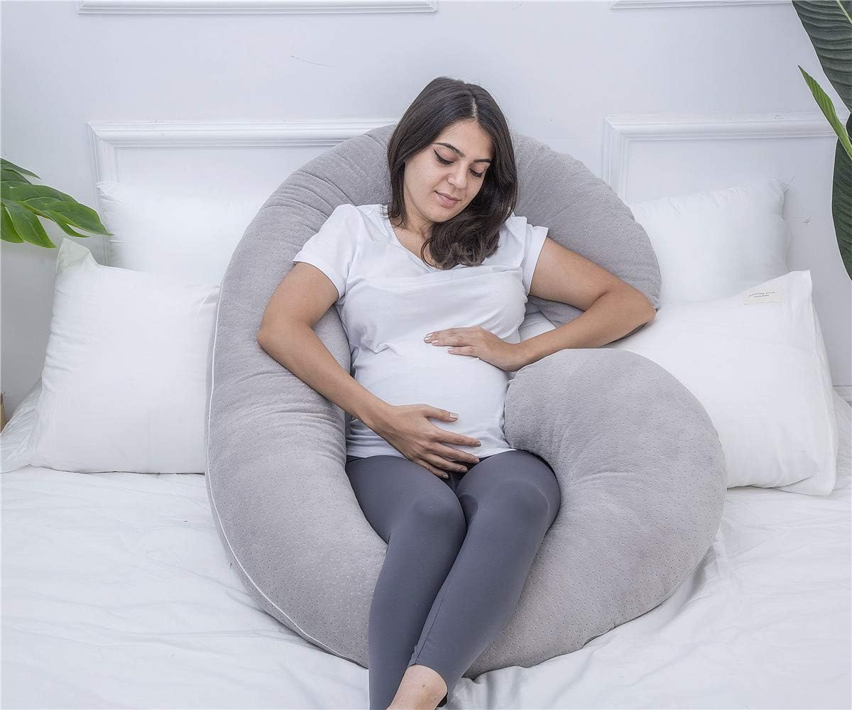 1 MIDDLE ONE Pregnancy Pillow, C Shaped Full Body Pillow for Maternity Support, Pregnant Women Sleeping Pillow with Velour Cover (Grey): Kitchen & Dining