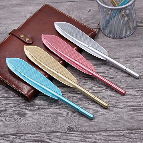 6Pcs Artificial Feather Gel Ink Pens Office Supplies Students Staionery, Black Ink, Fine Point