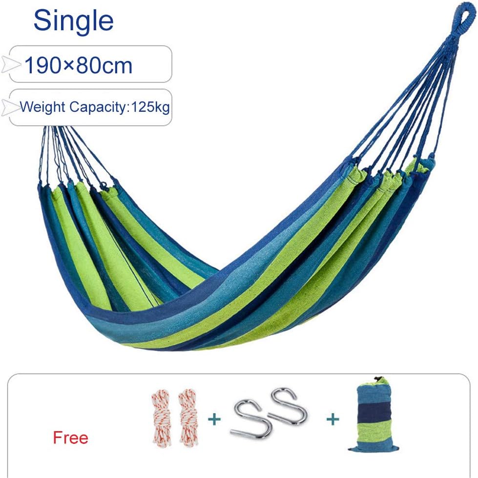 Cotton Weave Hammock Chair Swing,Two Person Bed,Perfect for Indoor/Outdoor Home Bedroom Patio Deck Yard Garden,Includes Hanging Hardware and Carrying Bag,Green,190x80cm