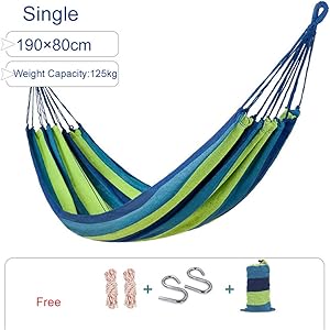 Cotton Weave Hammock Chair Swing,Two Person Bed,Perfect for Indoor/Outdoor Home Bedroom Patio Deck Yard Garden,Includes Hanging Hardware and Carrying Bag,Green,190x80cm