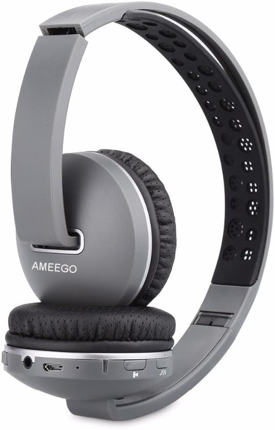 ameego Bluetooth Over Ear Stereo Foldable Headphones, Wireless and Wired Mode Headsets with Soft Memory-Protein Earmuffs, Built-in Mic for Mobile Phone Tablets iPod iPad MP3 TV PC Laptop (Black)