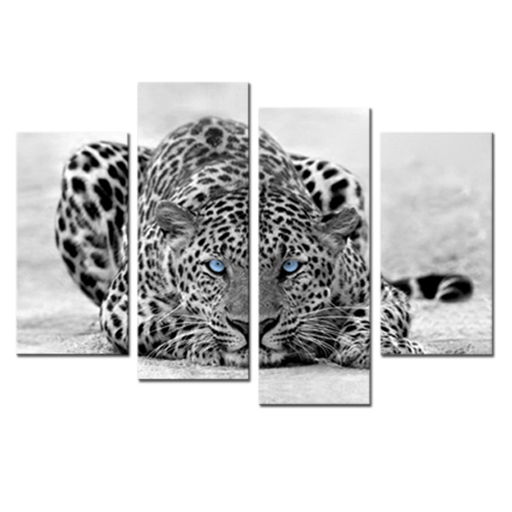 4 Panels Blue Eyed Leopard Painting Picture Printed on