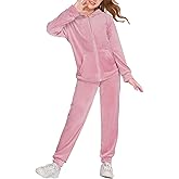 Arshiner 2 Piece Outfits for Girls Velour Tracksuit Hoodie and Jogger Set Sweatsuit Athletic Clothes Sets