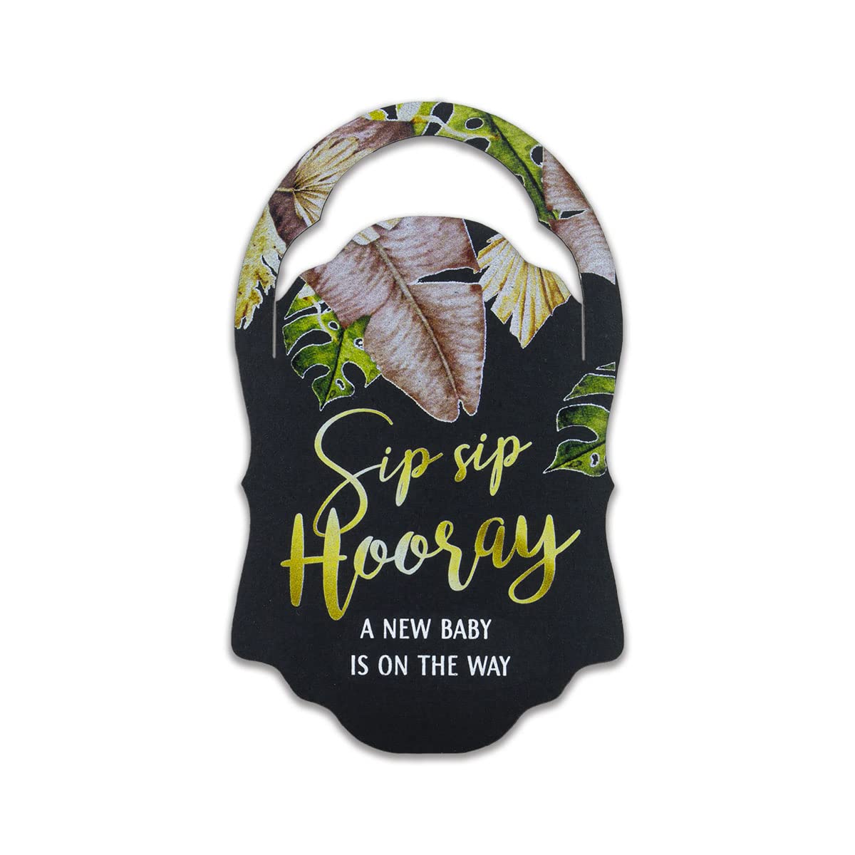 Summer-Ray 50pcs Sip Sip Hooray a New Baby is on The Way Mini Liquor Bottle Tags Baby Shower Tags with Tropical Leaves (Black)
