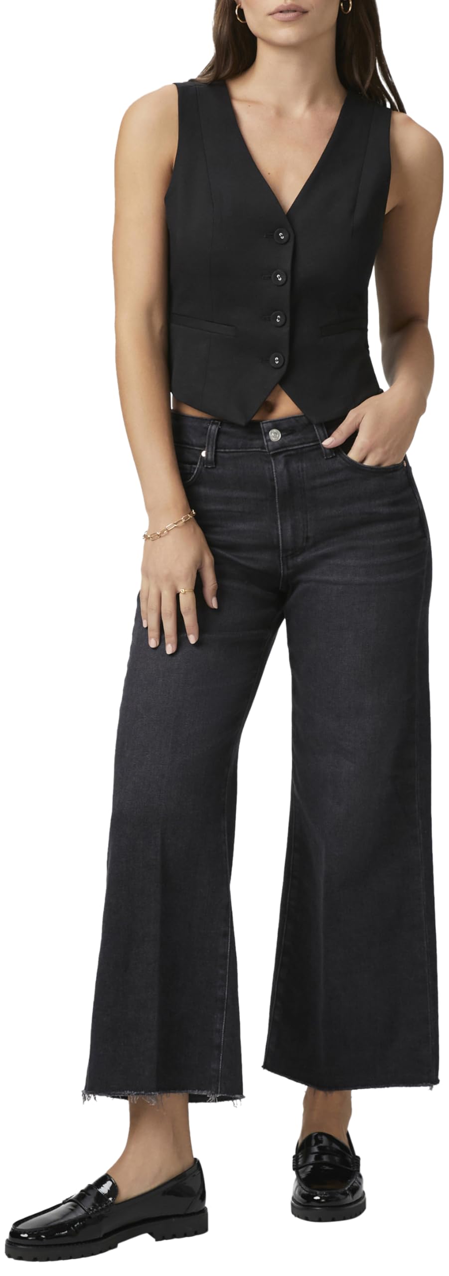 Paige Women’s Anessa Raw Hem Jeans, Black Lotus, 34