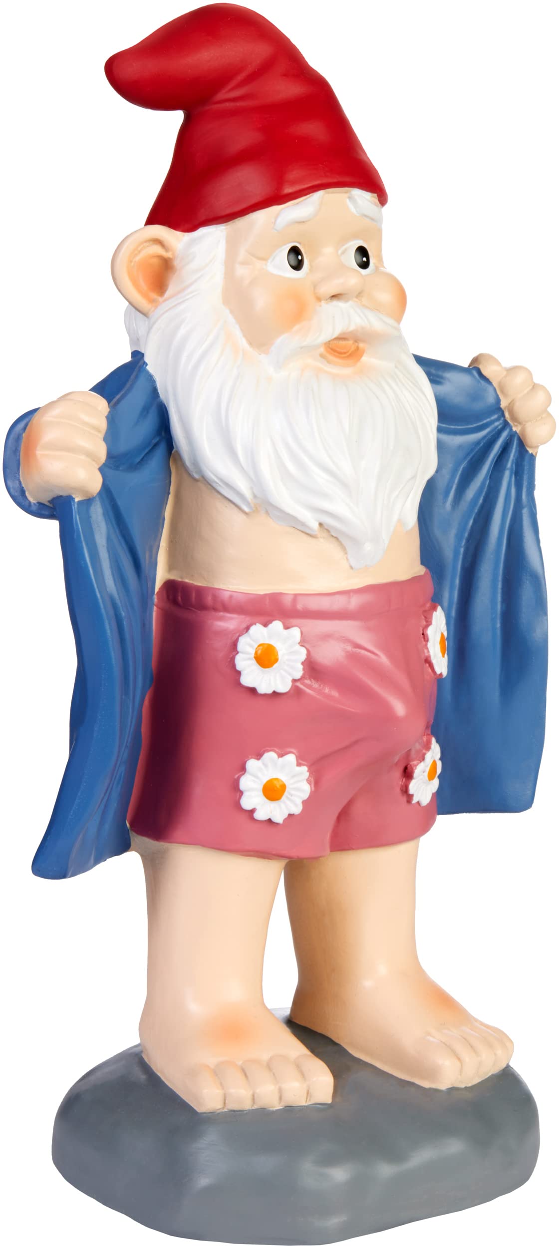 BRUBAKER Garden Gnome with Erection - Naughty Gnome with Bathrobe and Flower Underpants - Rude Funny Garden Ornaments - Waterproof Decoration for Camping and Outdoor - 9.5 inches tall