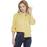 Match Women's Linen Button-Down Long Sleeve Shirts with Pockets #2046