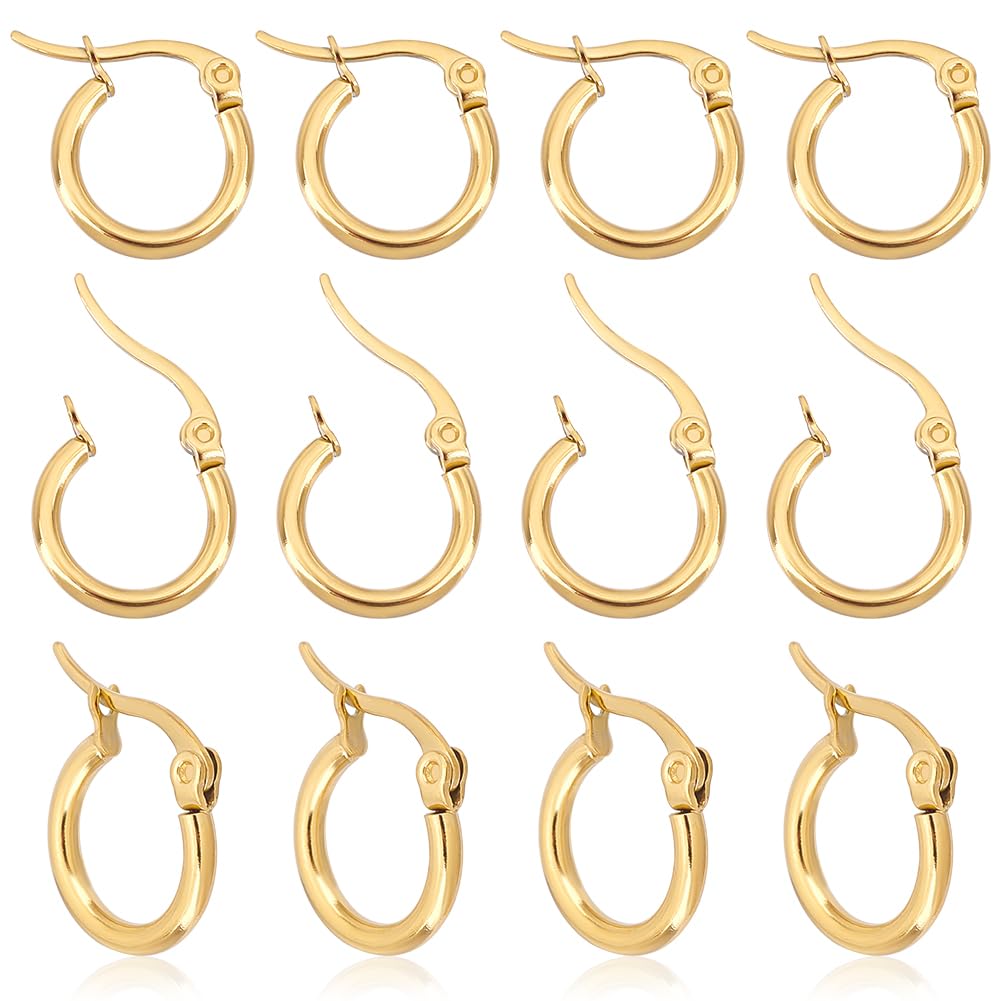 UNICRAFTALE 24pcs Golden Hoop Earrings Ring Hoop Stainless Steel Hoop Earring 1x0.7mm Pin Hoop Earrings Set Earwires Components for Women Earring