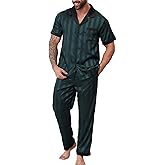 DEARCASE Mens Pajamas Set Satin Silk For Men Sexy Loungewear Sleepwear Long Pants Button Down Pajama 2 Piece Lingerie