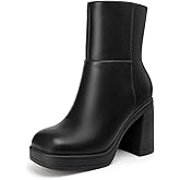 Athlefit Women's Platform Ankle Boots High Chunky Block Heel Square Toe Boots Fashion Dress Heeled Booties