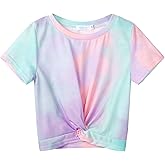 Arshiner Girls Casual Tie Dye Short-Sleeve T-Shirt Cute Print Summer Blouse for Girls Twist Front Tunic Tee Tops