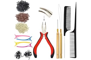YANTAISIYU Hair Extensions Tool Kit - 1500 Pcs Silicone Micro Rings (Black, Brown, Blonde) & Accessories - Microlink Installa