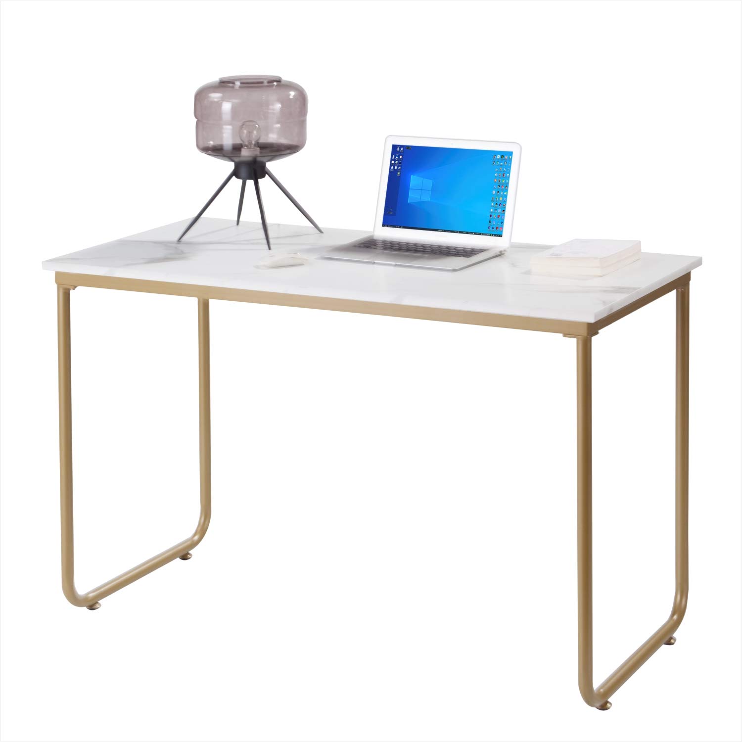 Computer Desk 47" White Marble Partten Study Writing Table for Home Office, PC Laptop Table White Writing Table Student Simple Style Desk Workstation with Steel Frame (White) CP102-WH