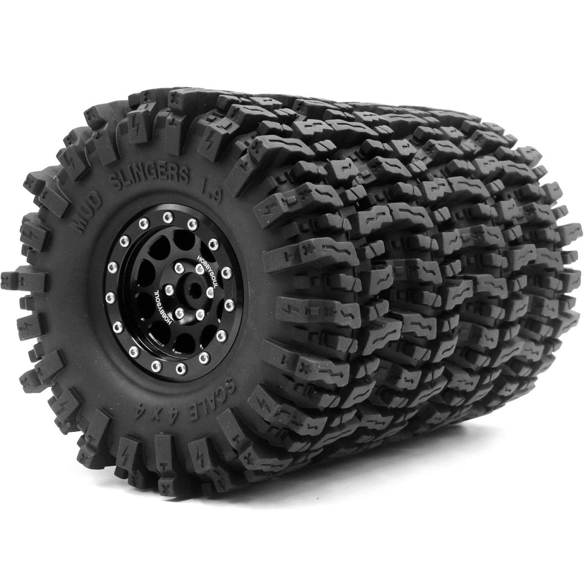 2-Pack RC 1.9" Beadlock Wheels & Tires – 121mm Soft Compound For SCX10, TRX-4, CC01 Crawler (12mm Hex) - View #2