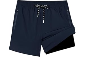 Gleeease Swim Trunks Mens 5 Inch Inseam Compression Liner Short Men Bathing Suit Lined Swimming Shorts Men's Swim Suits