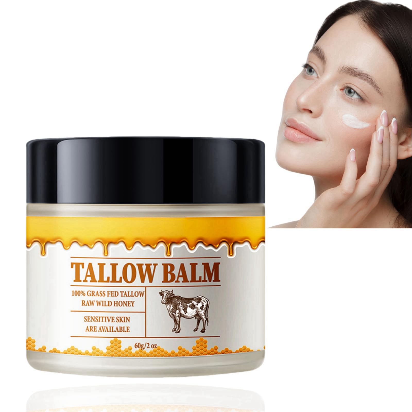 Tallow Honey Balm,Moisturizes Honey Tallow Balm for Cracked and Dry Skin,Moisturiser Face Women,Tallow Honey Body Lotion for Face Body,Face Moisturiser,Hydrating Face Cream,Dry Skin Moisturiser,60g