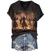 Halloween Shirts for Women Witch Graphic T-Shirt Funny Casual Short Sleeve Shirt Witchy Vibes Fall Outfit