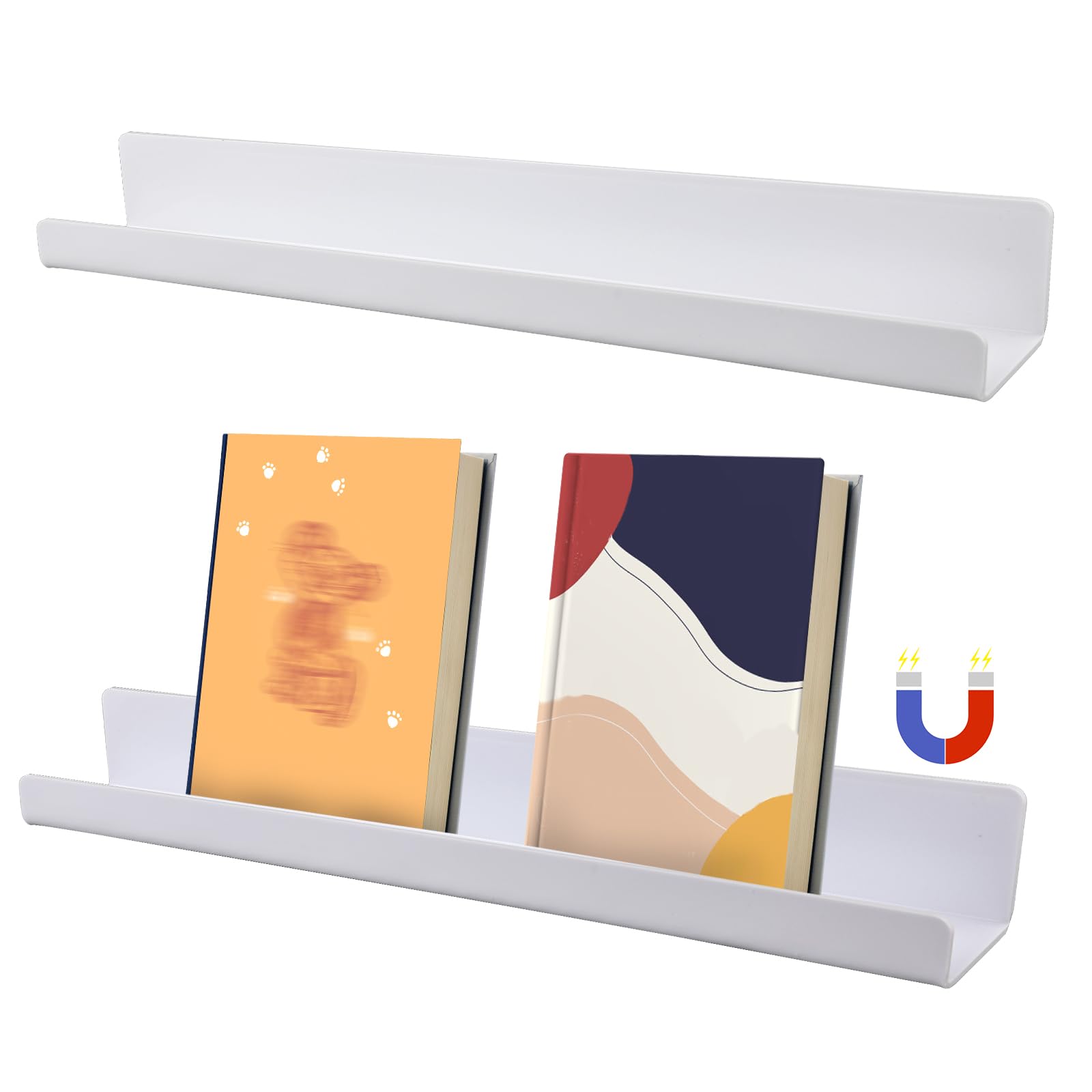 2pcs Whiteboard Magnetic Bookshelf, Magnetic Book Holder Whiteboard Floating Book Shelf Book Rack for Whiteboard Classroom Office (White)