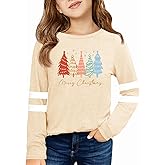 Christmas Shirts for Kids Gril Boy Merry Christmas Long Sleeve Shirt Xmas Ugly Tree Printed Strip Tee Top 5-14 Years
