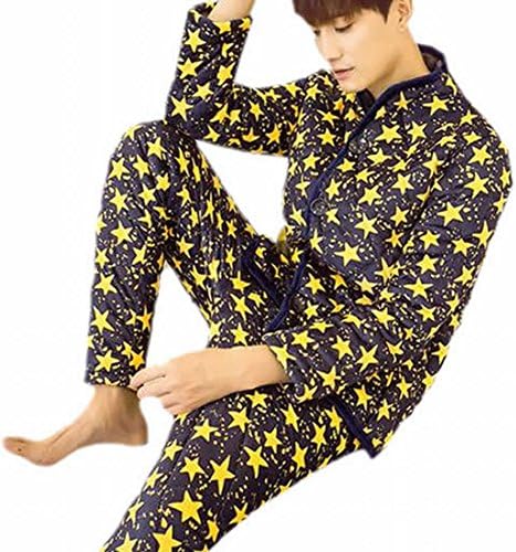Fulok Mens Casual Allove Printed Button Up Sleep Pajama Set yellow XXL