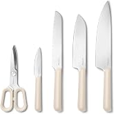 Caraway 5 Piece Knife Set, Premium German Steel Blade Kitchen Knives | Ergonomic Handles, No Microplastics, Cream