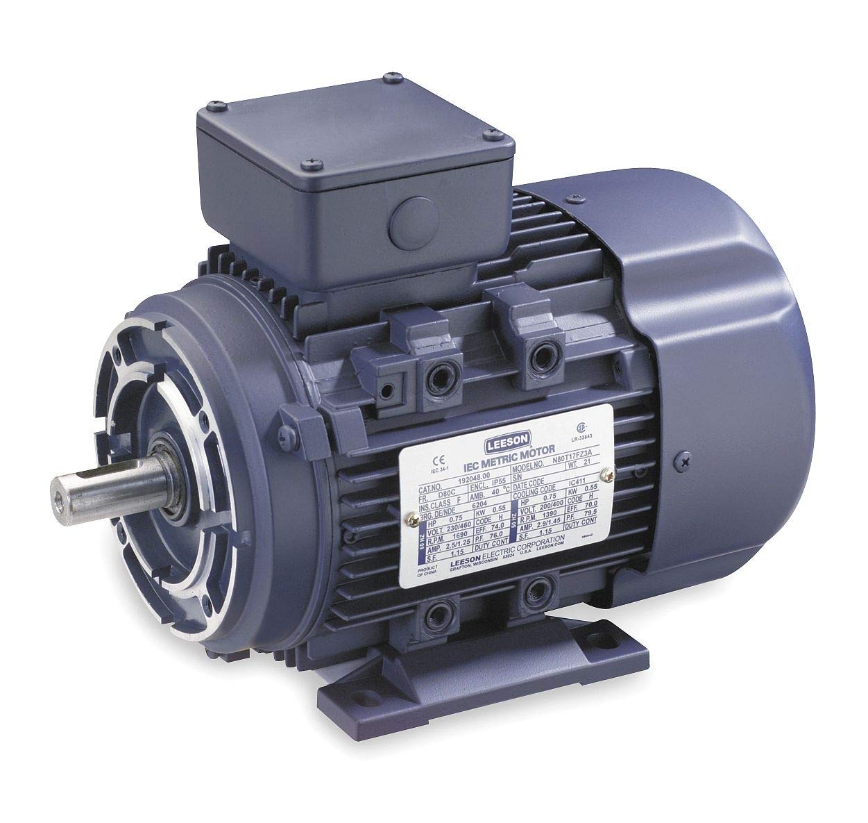 Leeson Electric 192048.30, .75HP, 1725 RPM, 3 Ph, 208V, 230V, 460V