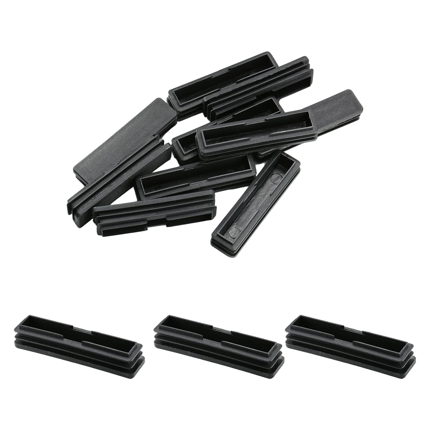 MroMax 80mm x 20mm Rectangle PP Tubing End Cap Steel Furniture Pipe Tube Cover Insert Black 10 Pcs โ image 1