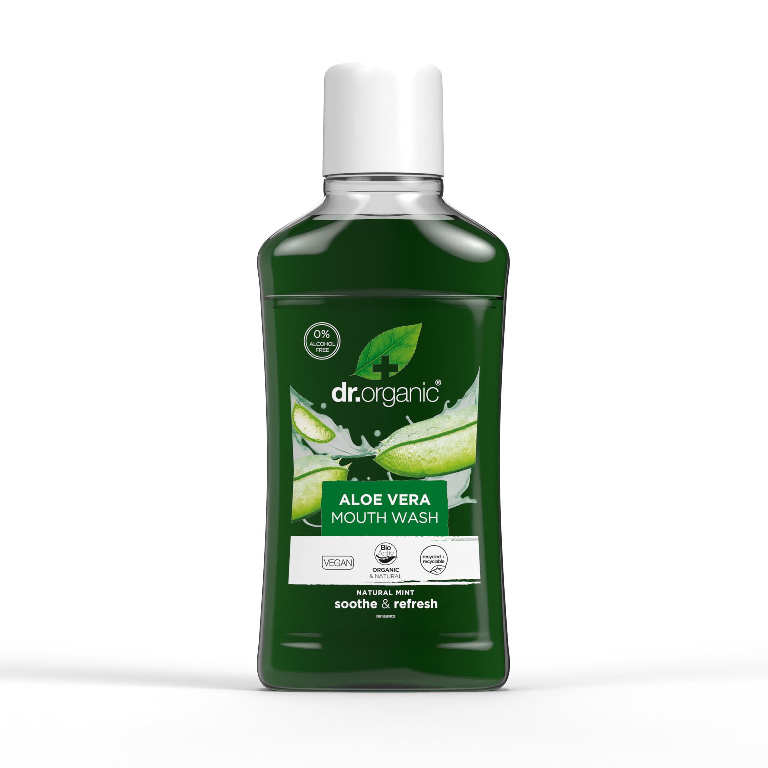 Dr Organic Aloe Vera Mouthwash, Alcohol Free, Fluoride Free, Refreshing, Natural, Vegan, Cruelty-Free, Paraben & SLS-Free, Organic, 500ml, Packaging may vary
