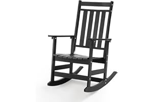 LETKIND Oversized Outdoor Rocking Chair,All Weather Rocker Chair with More Comfortable Seat Panel for Porch Patio Outside(Black)