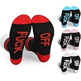 DS. DISTINCTIVE STYLE 4 Pairs Fuck Off Socks Rude Funny Half Crew Socks for Men and Women, 4 Colors