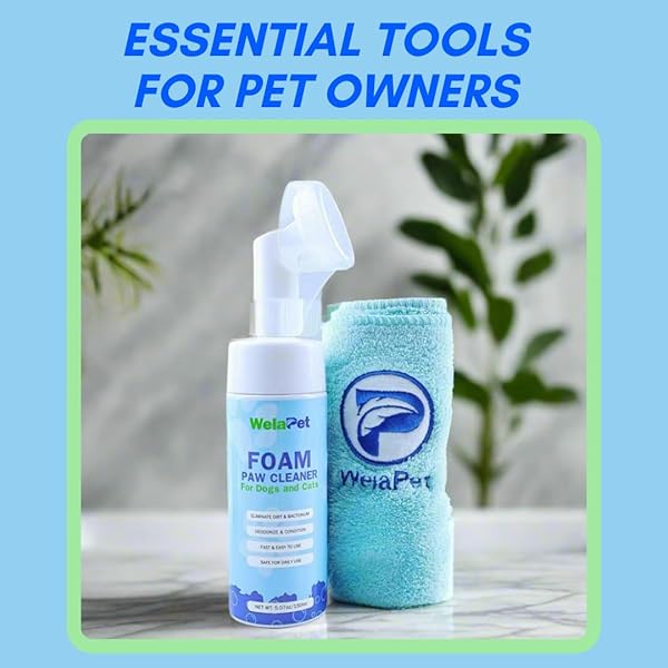 WELAPET FOAM PAW CLEANER | NO-RINSE FOAMING CLEANSER WITH SILICONE BRISTLE BRUSH FOR GENTLE DEEP CLEANING | FRAGRANCE-FREE, PH-BALANCED FORMULA SAFE FOR ALL DOGS AND CATS | 5OZ