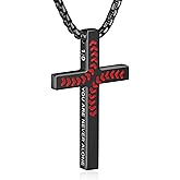 WINFY Baseball Bible Verse Cross Necklace for Boys Men 316L Stainless Steel Chain Pendant Religious Christian First Communion Confirmation Jewelry Graduation Christmas Gifts