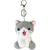 CIATOO 4.3-inch cute cat plush pendant backpack key pendant, cute cat holiday gift for ladies (Gray)