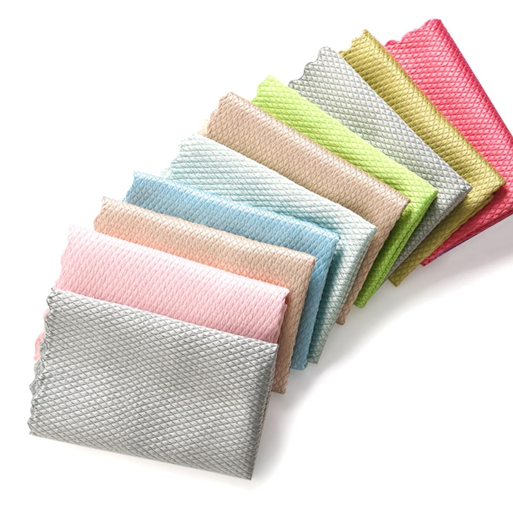10 Pack Fish Scale Cleaning Cloths Random Color Glass Cleaning Cloth Multi-Purpose Nanoscale Cloth Polishing Cloth for Dishes Windows Mirrors Glass