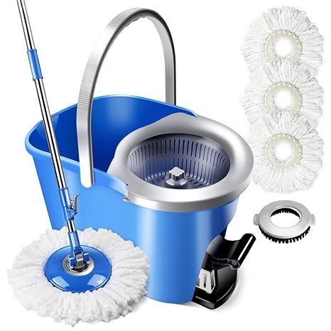 Masthome EasyWring & Clean Komplett Set, mit 3-Faser-Wischmop und Rotationseimer mit Powerschleuder 8L