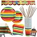 202-Piece Mexican Fiesta Party Decorations Set Featuring Fiesta Plates, Cups, Napkins, Tablecloth, Complete Cutlery Set, Banner and Balloons, Ideal for Mexican theme Parties, Serving 25 Guests